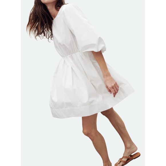 Madewell Poplin Crew Neck Bubble Sleeve Mini Dress, White, Sz 4, NWT - Picture 5 of 6